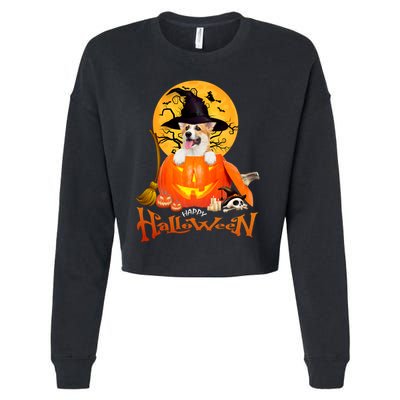 Funny Corgi Dog Spooky Halloween Cropped Pullover Crew