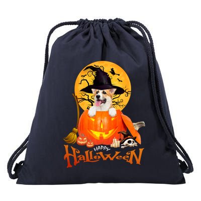 Funny Corgi Dog Spooky Halloween Drawstring Bag