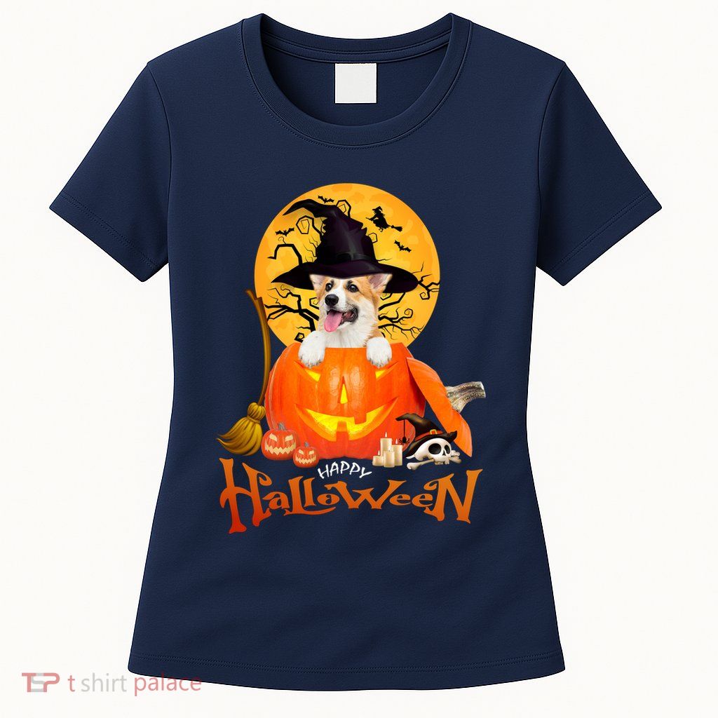 Funny Corgi Dog Spooky Halloween Womens T-Shirt