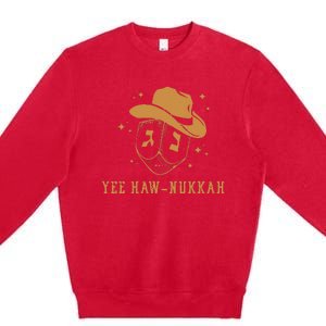 Funny Cowboy Dreidel Hanukkah Chanukah Yee Haw Nukkah Premium Crewneck Sweatshirt