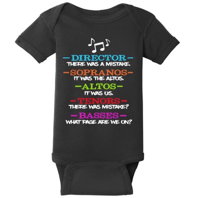 Funny Choir Director Soprano Alto Tenor Bass Show Choir Joke Baby Bodysuit