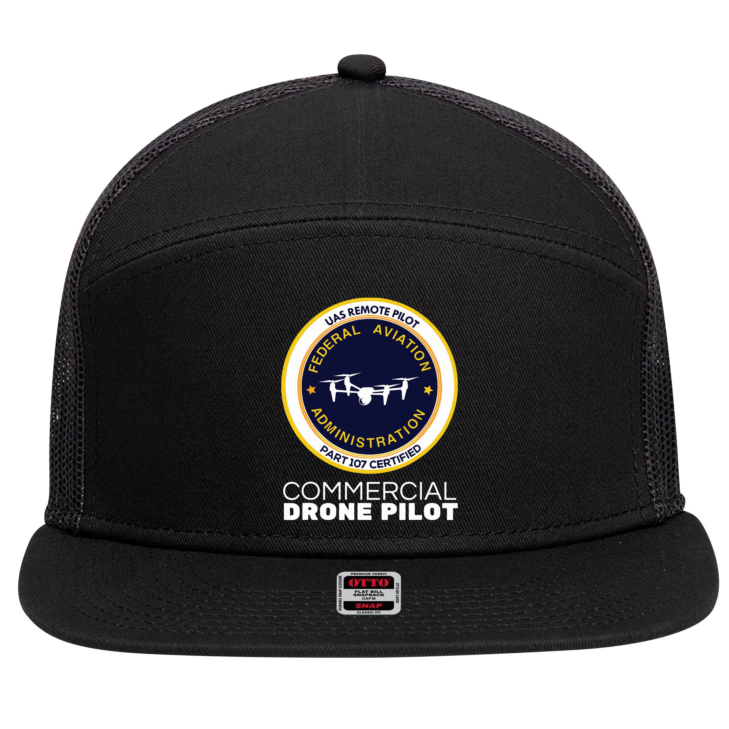 FAA Commercial Drone Pilot 7 Panel Mesh Trucker Snapback Hat