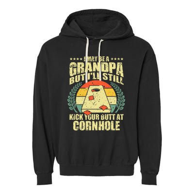 Funny Cornhole Design For Men Grandpa Sack Toss Game Lovers Garment-Dyed Fleece Hoodie