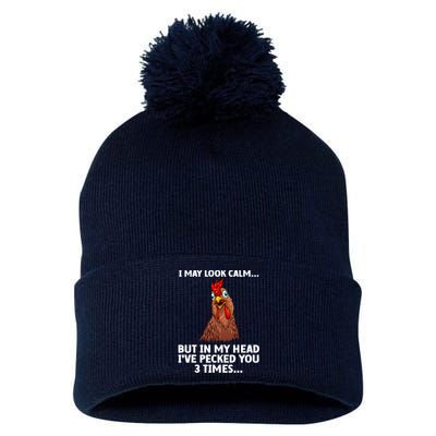 Funny Chicken Design Poultry Chicken Farmer Pom Pom 12in Knit Beanie