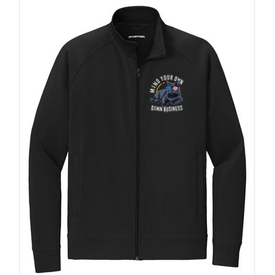 Funny Cat Design Mind Your Own Damn Business Stretch Full-Zip Cadet Jacket