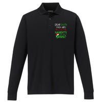 Funny Christmas Dear Santa They Are The Naughty Ones Performance Long Sleeve Polo