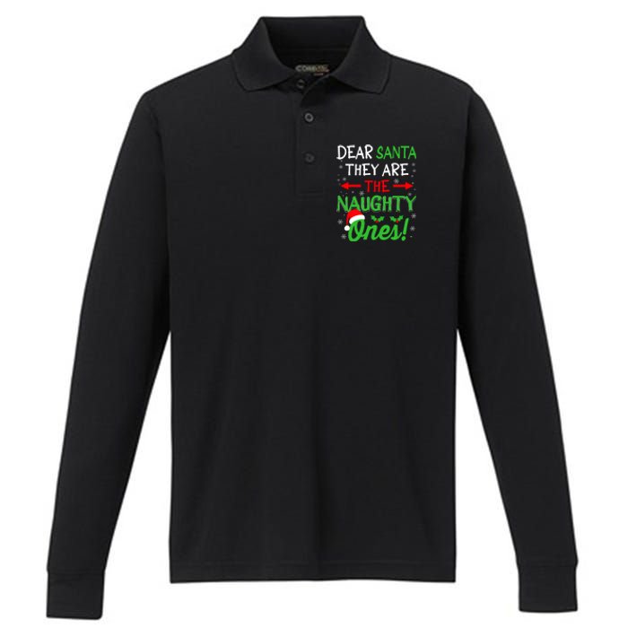 Funny Christmas Dear Santa They Are The Naughty Ones Performance Long Sleeve Polo