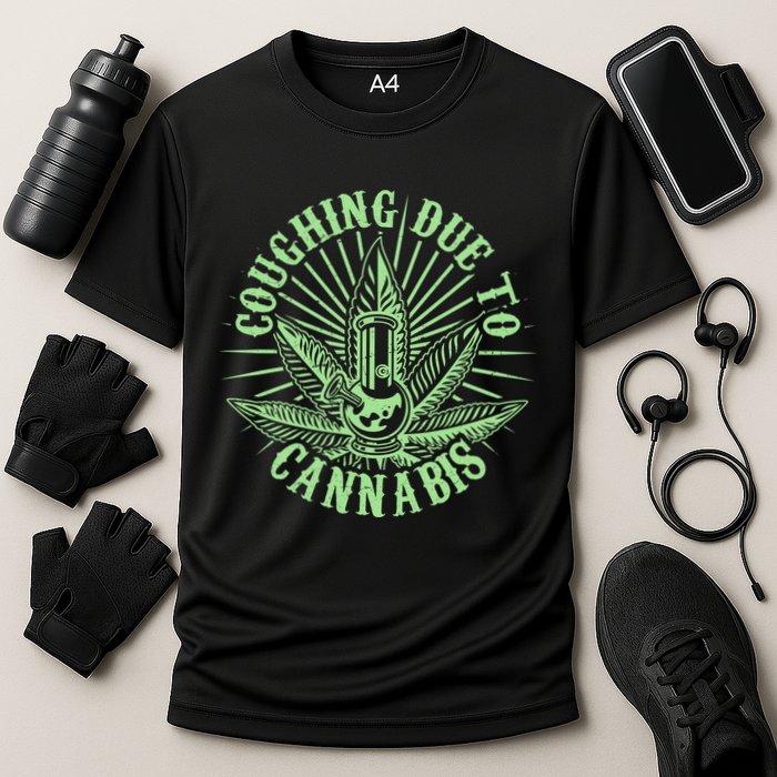 Funny Coughing Due To Cannabis Cooling Performance Crew T-Shirt