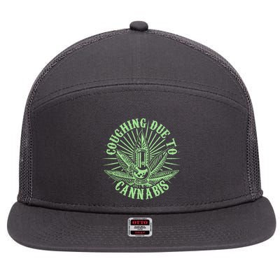 Funny Coughing Due To Cannabis 7 Panel Mesh Trucker Snapback Hat