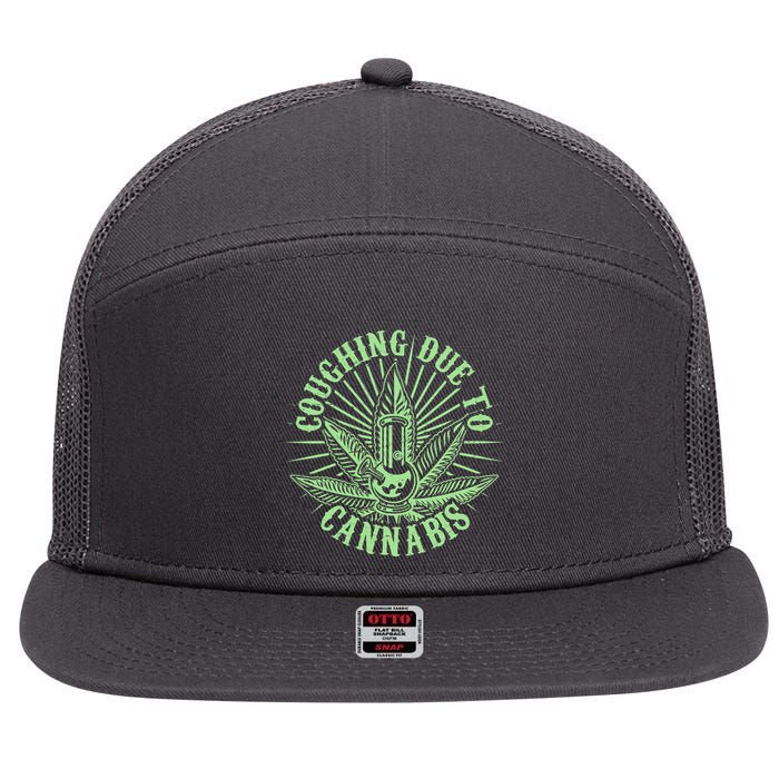 Funny Coughing Due To Cannabis 7 Panel Mesh Trucker Snapback Hat