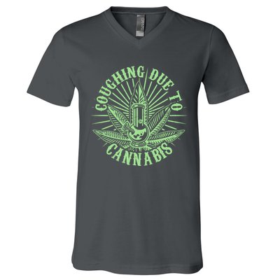Funny Coughing Due To Cannabis V-Neck T-Shirt