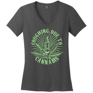 Funny Coughing Due To Cannabis Women's V-Neck T-Shirt