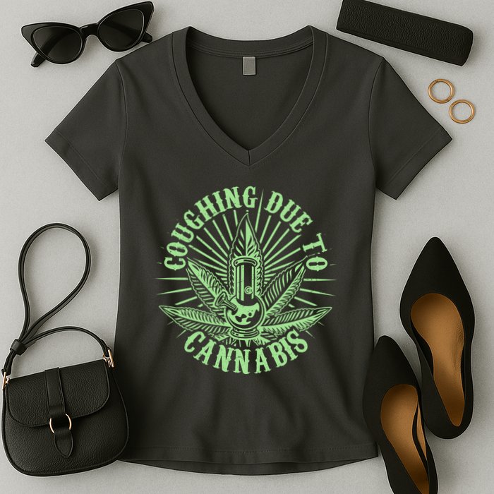 Funny Coughing Due To Cannabis Women's V-Neck T-Shirt