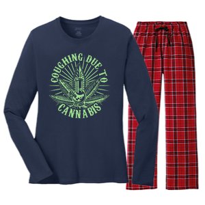 Funny Coughing Due To Cannabis Women's Long Sleeve Flannel Pajama Set 