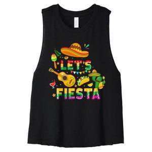 Funny Cinco De Mayo Gift Mexican Guitar Cactus LetS Fiesta Women's Racerback Cropped Tank