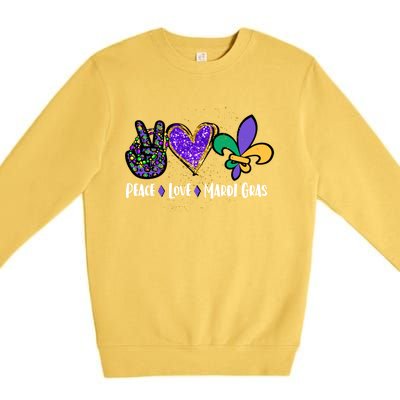 Funny Carnival Design For Hippies Peace Love Mardi Gras Gift Premium Crewneck Sweatshirt