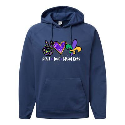 Funny Carnival Design For Hippies Peace Love Mardi Gras Gift Performance Fleece Hoodie