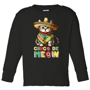 Feliz Cinco De Meow Funny Mexican Cat Fiesta 5 De Mayo Toddler Long Sleeve Shirt