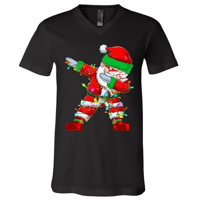 Funny Christmas Dabbing Santa Claus V-Neck T-Shirt