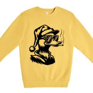 Funny Cool Duck Gangs Smoking Wearing Glasses Santa Hat Christmas Xmas Premium Crewneck Sweatshirt