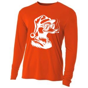 Funny Cool Duck Gangs Smoking Wearing Glasses Santa Hat Christmas Xmas Cooling Performance Long Sleeve Crew