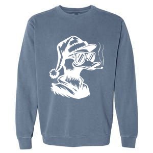 Funny Cool Duck Gangs Smoking Wearing Glasses Santa Hat Christmas Xmas Garment-Dyed Sweatshirt