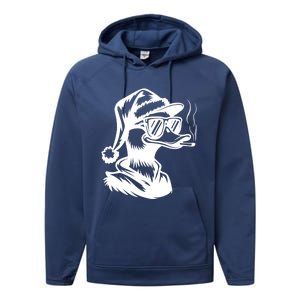 Funny Cool Duck Gangs Smoking Wearing Glasses Santa Hat Christmas Xmas Performance Fleece Hoodie