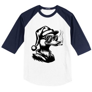 Funny Cool Duck Gangs Smoking Wearing Glasses Santa Hat Christmas Xmas Baseball Sleeve Shirt