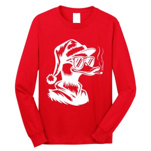 Funny Cool Duck Gangs Smoking Wearing Glasses Santa Hat Christmas Xmas Long Sleeve Shirt