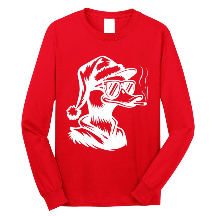 Funny Cool Duck Gangs Smoking Wearing Glasses Santa Hat Christmas Xmas Long Sleeve Shirt