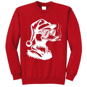 Funny Cool Duck Gangs Smoking Wearing Glasses Santa Hat Christmas Xmas Sweatshirt