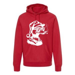 Funny Cool Duck Gangs Smoking Wearing Glasses Santa Hat Christmas Xmas Premium Hoodie