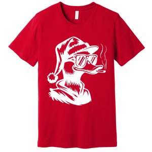 Funny Cool Duck Gangs Smoking Wearing Glasses Santa Hat Christmas Xmas Premium T-Shirt