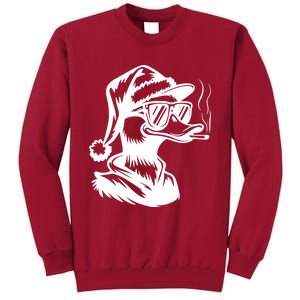 Funny Cool Duck Gangs Smoking Wearing Glasses Santa Hat Christmas Xmas Tall Sweatshirt