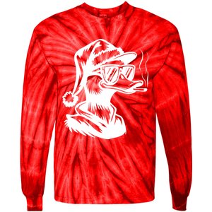 Funny Cool Duck Gangs Smoking Wearing Glasses Santa Hat Christmas Xmas Tie-Dye Long Sleeve Shirt