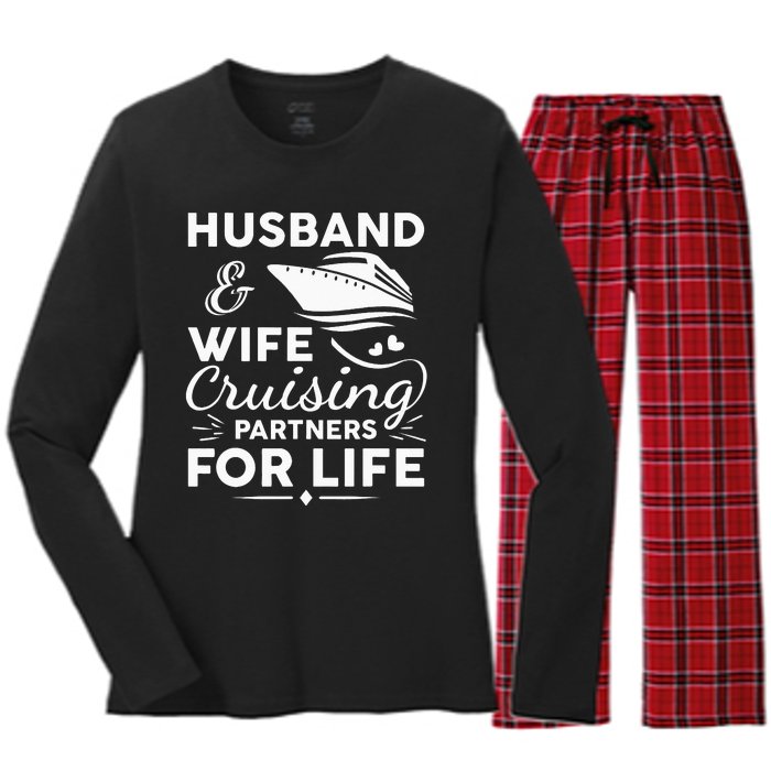 Funny Cruising Design For Husband Wife Couples Cruise Ship Women's Long Sleeve Flannel Pajama Set 