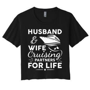 Funny Cruising Design For Husband Wife Couples Cruise Ship Women's Crop Top Tee