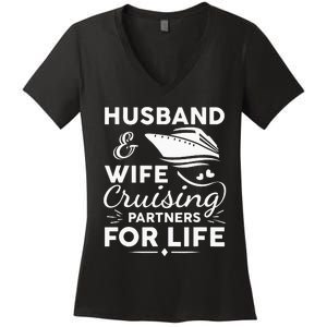 Funny Cruising Design For Husband Wife Couples Cruise Ship Women's V-Neck T-Shirt