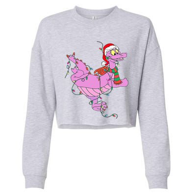 Funny Cute Dragon Figment Lights Christmas Cropped Pullover Crew