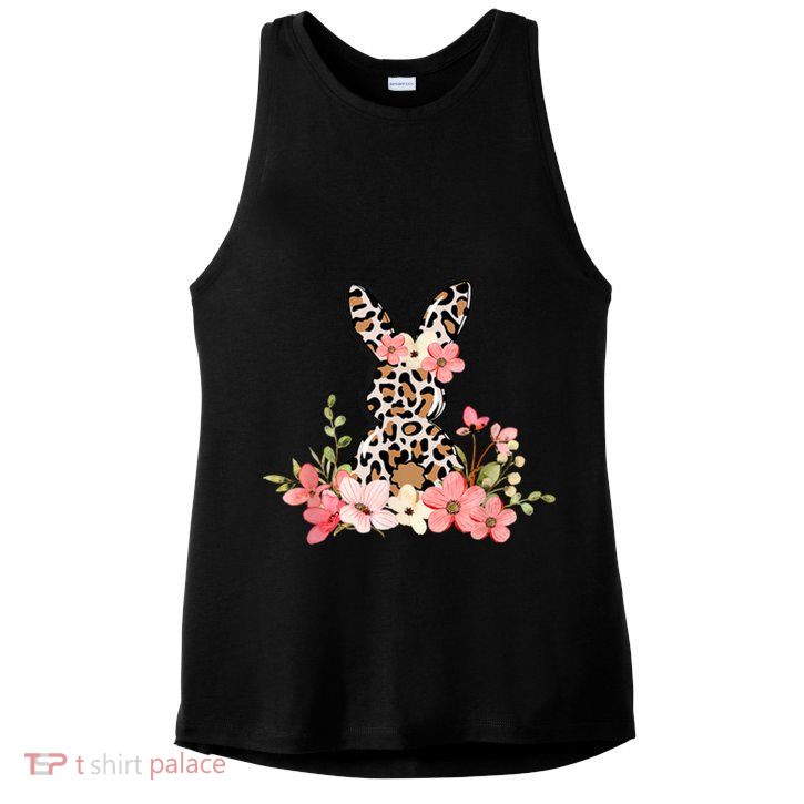 Floral Cheetah Easter Bunny Ladies PosiCharge Tri-Blend Wicking Tank