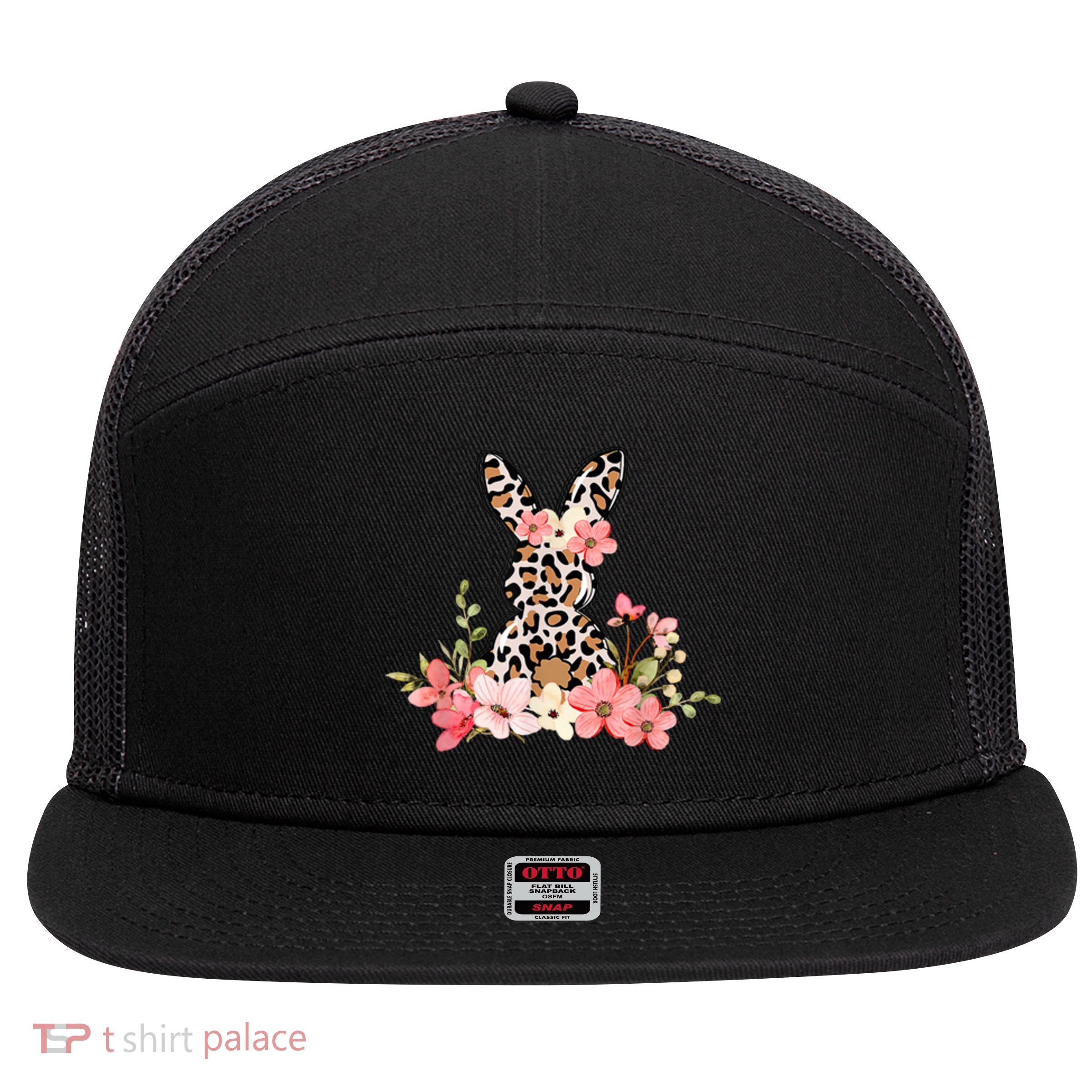 Floral Cheetah Easter Bunny 7 Panel Mesh Trucker Snapback Hat