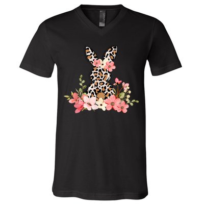 Floral Cheetah Easter Bunny V-Neck T-Shirt