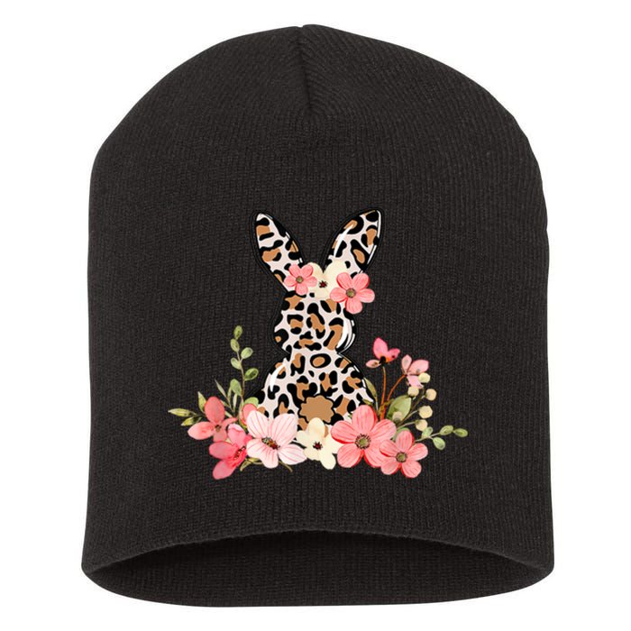 Floral Cheetah Easter Bunny Short Acrylic Beanie