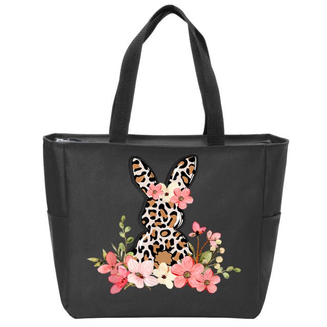 Floral Cheetah Easter Bunny Zip Tote Bag