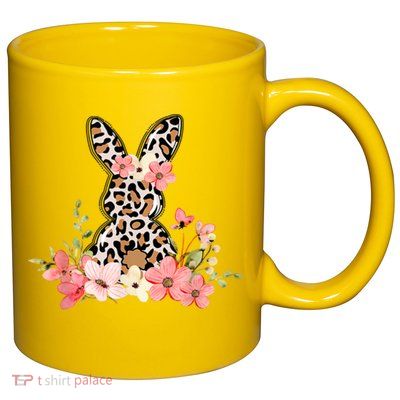 Floral Cheetah Easter Bunny 11oz C Handle Ceramic Mug