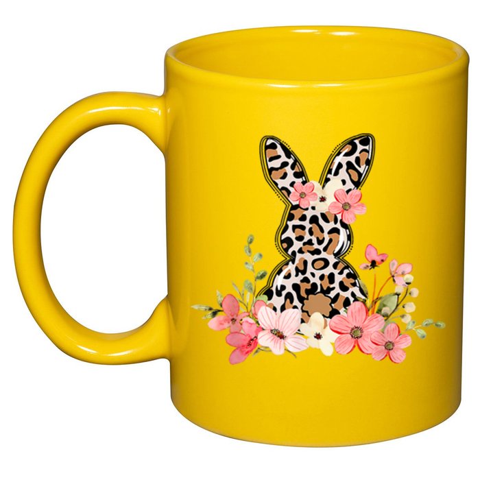 Floral Cheetah Easter Bunny 11oz C Handle Ceramic Mug