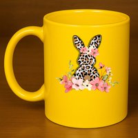 Floral Cheetah Easter Bunny 11oz C Handle Ceramic Mug