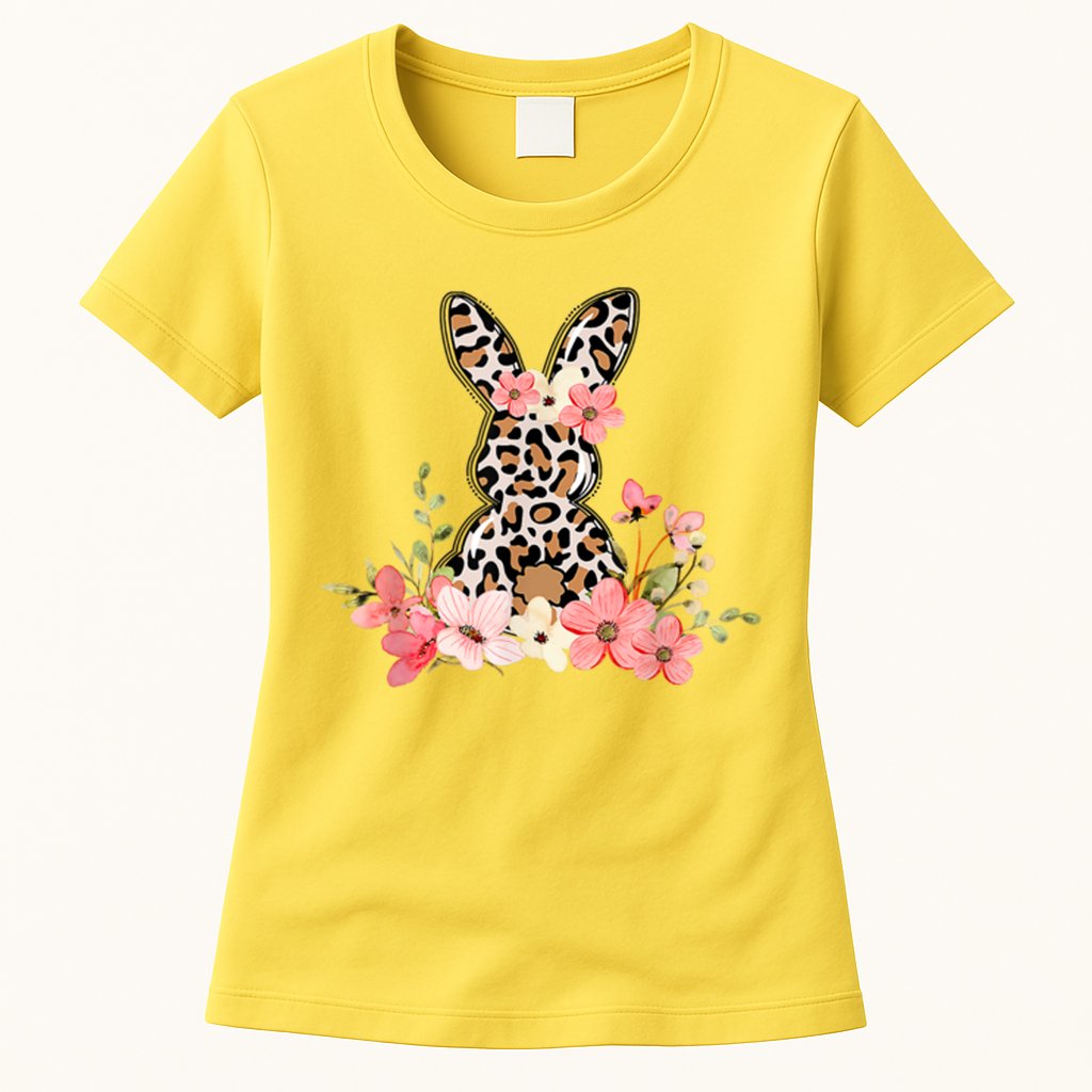 Floral Cheetah Easter Bunny Womens T-Shirt