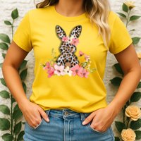 Floral Cheetah Easter Bunny Womens T-Shirt