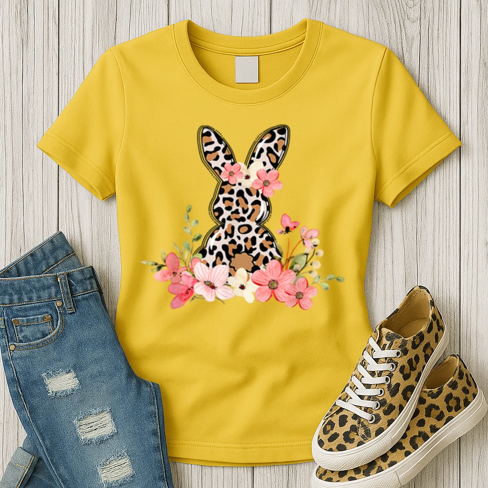 Floral Cheetah Easter Bunny Womens T-Shirt